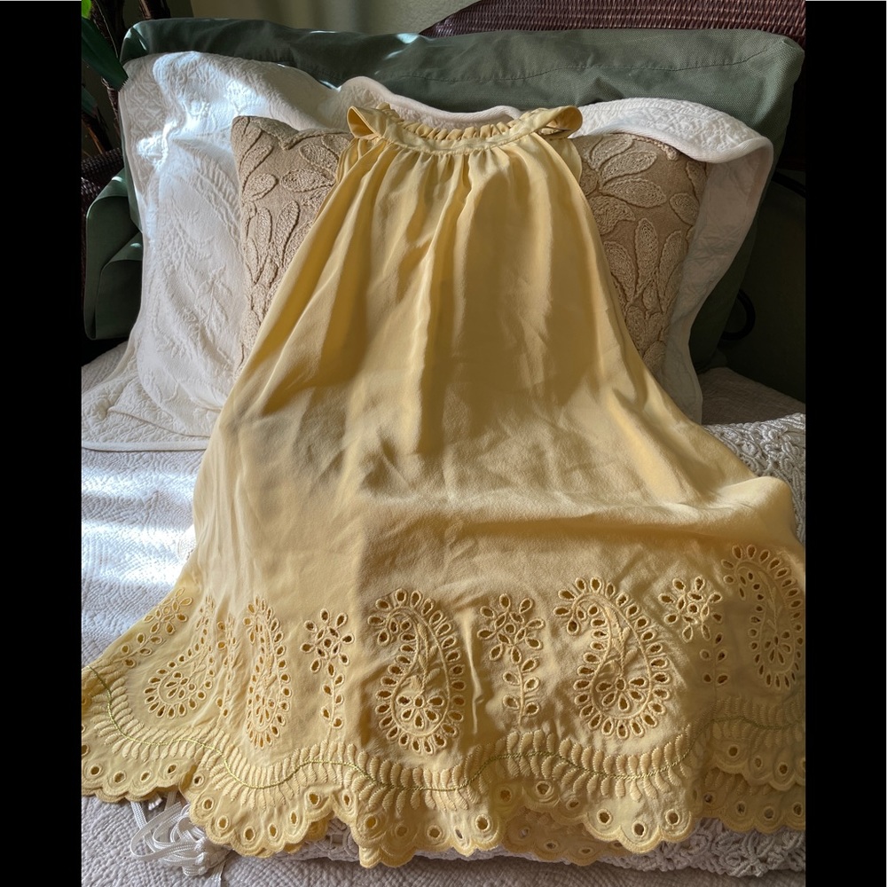 Yellow halter top with eyelet lace
